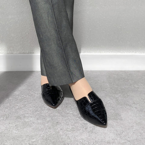 ラストワン2025SSBI:ポインテッドトゥ フラット 切替ドレスシューズ(154)ブラックCR/mamian(マミアン)