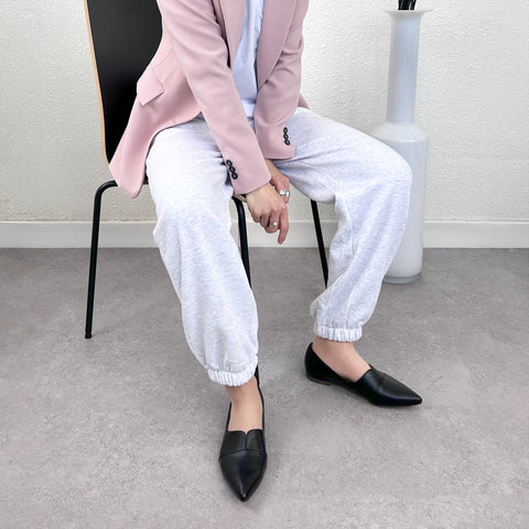 2025SSBI:ポインテッドトゥ フラット 切替ドレスシューズ(154)ブラック/mamian(マミアン)