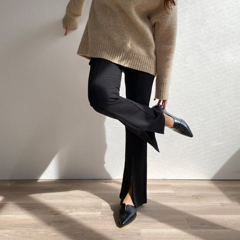 2025SSBI:ポインテッドトゥ フラット 切替ドレスシューズ(154)ブラック/mamian(マミアン)