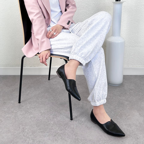 2025SSBI:ポインテッドトゥ フラット 切替ドレスシューズ(154)ブラック/mamian(マミアン)