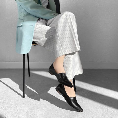 2025SSBI:ポインテッドトゥ フラット 切替ドレスシューズ(154)ブラック/mamian(マミアン)