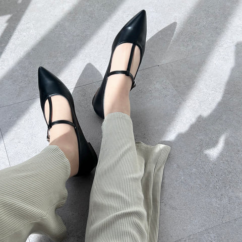 30%OFF:2025SS:Tストラップ フラットシューズ(4796)ブラック/mamian(マミアン)