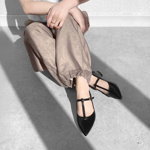 30%OFF:2025SS:Tストラップ フラットシューズ(4796)ブラック/mamian(マミアン)