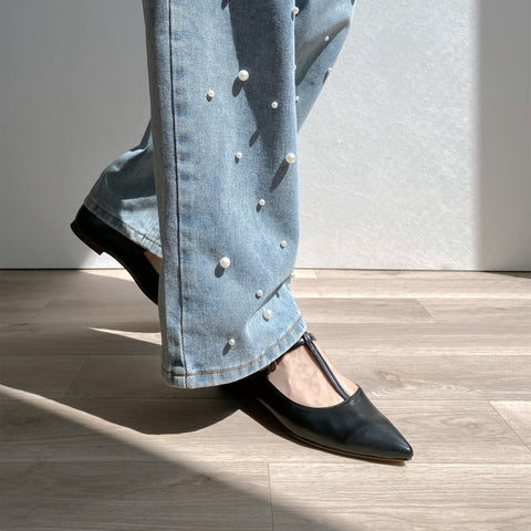 30%OFF:2025SS:Tストラップ フラットシューズ(4796)ブラック/mamian(マミアン)