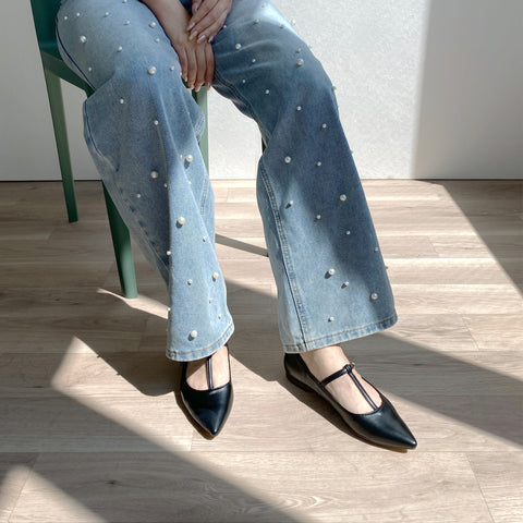 30%OFF:2025SS:Tストラップ フラットシューズ(4796)ブラック/mamian(マミアン)