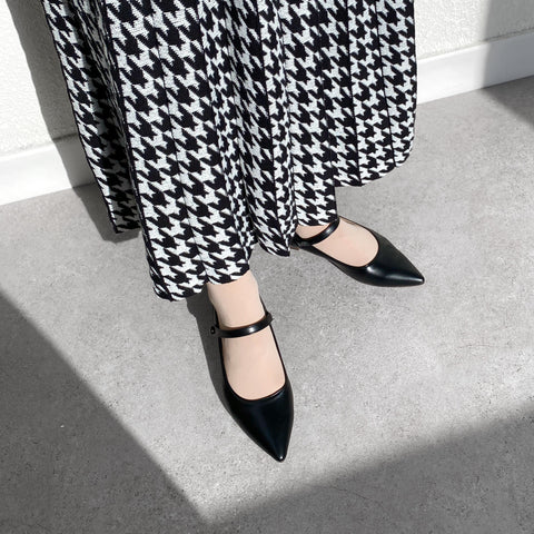 30%OFF:2025SS:メリージェーン ストラップ フラットシューズ(4802)ブラック/mamian(マミアン)