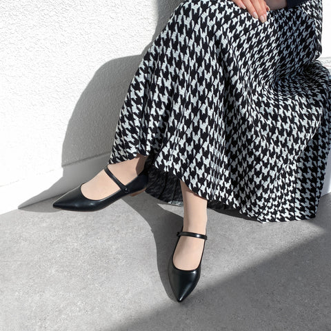 30%OFF:2025SS:メリージェーン ストラップ フラットシューズ(4802)ブラック/mamian(マミアン)