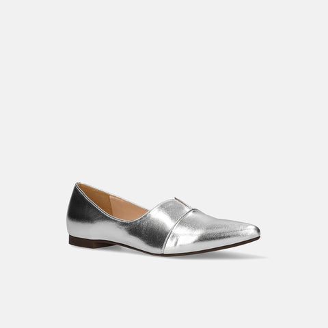 ラストワン2025SSBI:ポインテッドトゥ フラット 切替ドレスシューズ(154)シルバー/mamian(マミアン)