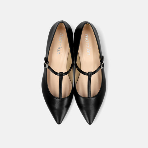 30%OFF:2025SS:Tストラップ フラットシューズ(4796)ブラック/mamian(マミアン)