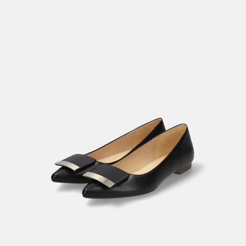 2025AW:アクセントバックル フラットシューズ(m17006)ブラック/mamian(マミアン)