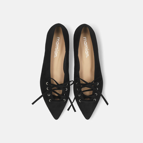 2025AW:レースアップデザイン フラットシューズ(m17060)ブラックS/mamian(マミアン)