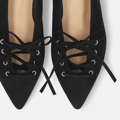 2025AW:レースアップデザイン フラットシューズ(m17060)ブラックS/mamian(マミアン)