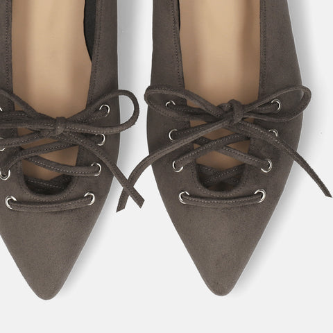 2025AW:レースアップデザイン フラットシューズ(m17060)チャコールS/mamian(マミアン)