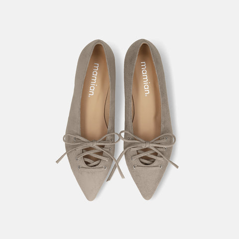 2025AW:レースアップデザイン フラットシューズ(m17060)グレージュS/mamian(マミアン)