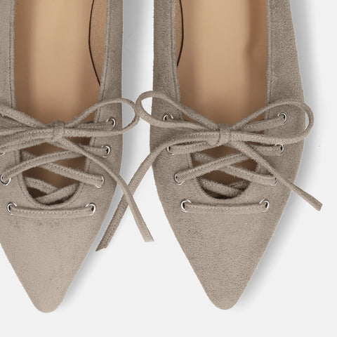 2025AW:レースアップデザイン フラットシューズ(m17060)グレージュS/mamian(マミアン)