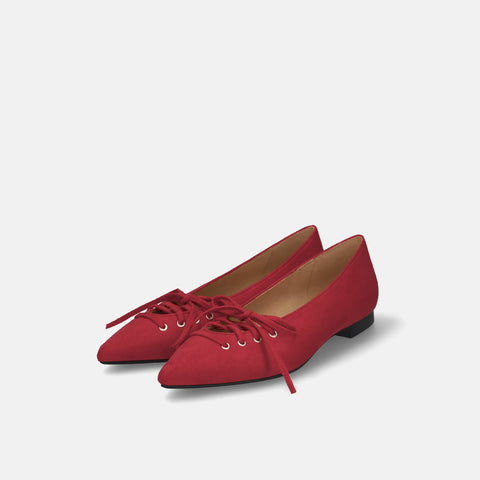 2025AW:レースアップデザイン フラットシューズ(m17060)レッドS/mamian(マミアン)