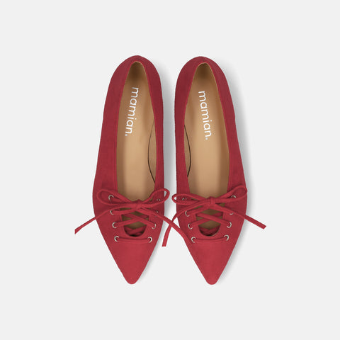 2025AW:レースアップデザイン フラットシューズ(m17060)レッドS/mamian(マミアン)