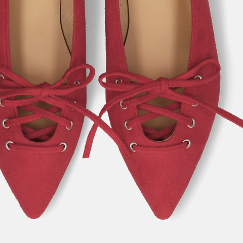 2025AW:レースアップデザイン フラットシューズ(m17060)レッドS/mamian(マミアン)