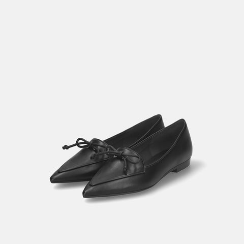 2025AW:紐リボン フラット ローファー(m17061)ブラック/mamian(マミアン)