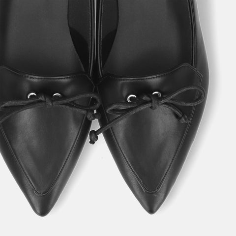 2025AW:紐リボン フラット ローファー(m17061)ブラック/mamian(マミアン)