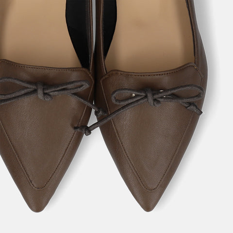 2025AW:紐リボン フラット ローファー(m17061)ダークブラウン/mamian(マミアン)