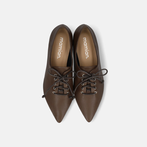2025AW:レースアップ フラットシューズ(m17062)ダークブラウン/mamian(マミアン)