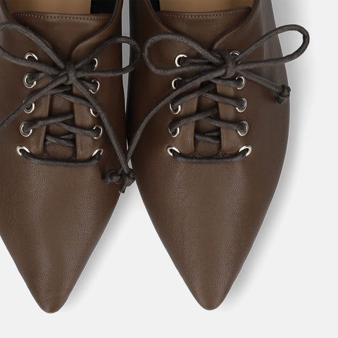 2025AW:レースアップ フラットシューズ(m17062)ダークブラウン/mamian(マミアン)