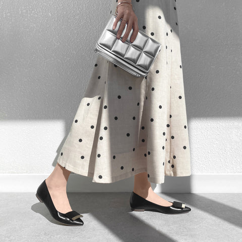 2025AW:アクセントバックル フラットシューズ(m17006)ブラック/mamian(マミアン)