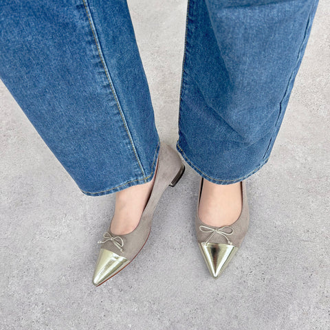 15%OFF:メタリックトゥ バレエシューズ(m17025)グレージュS/C/mamian(マミアン)