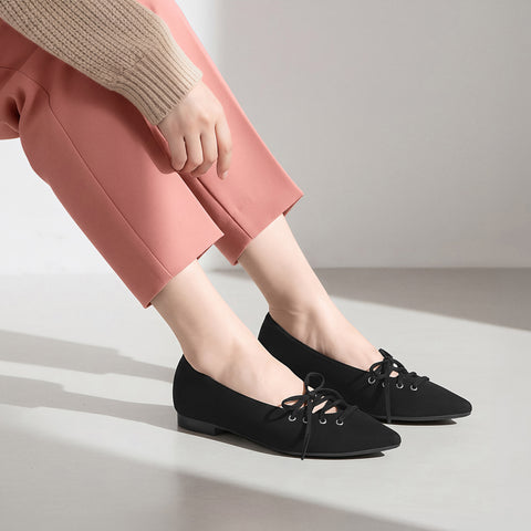 2025AW:レースアップデザイン フラットシューズ(m17060)ブラックS/mamian(マミアン)