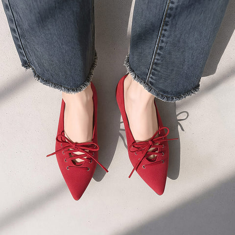 2025AW:レースアップデザイン フラットシューズ(m17060)レッドS/mamian(マミアン)