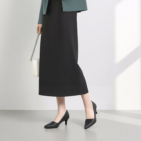 2025AW:サイドコンシャス デザイン パンプス(m45007)ブラックリザード/mamian(マミアン)