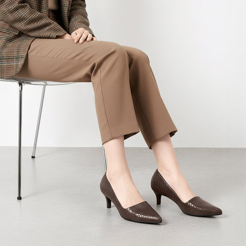 2025AW:サイドコンシャス デザイン パンプス(m45007)ダークブラウンリザード/mamian(マミアン)