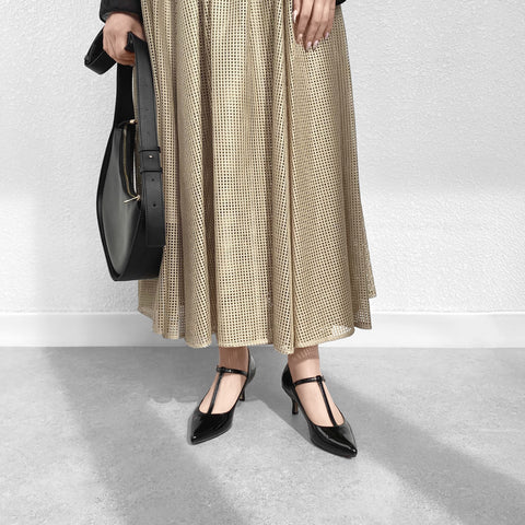 2025AW:Tストラップ パンプス 5cmヒール(m55201)ブラックE/mamian(マミアン)