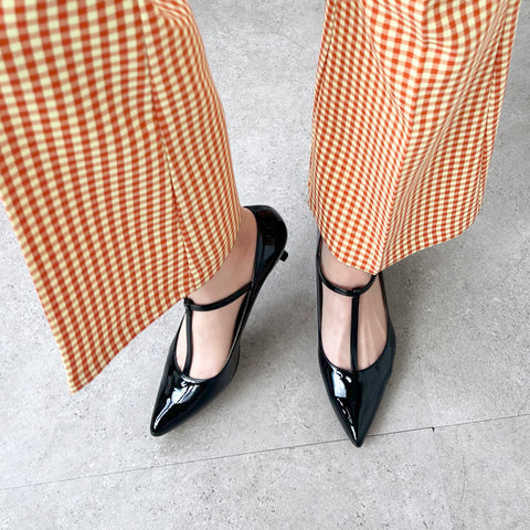 2025AW:Tストラップ パンプス 5cmヒール(m55201)ブラックE/mamian(マミアン)