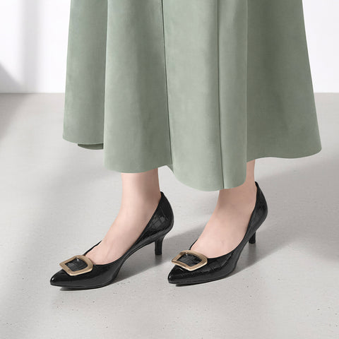 2025AW:ポインテッドトゥ バックル パンプス(m55224)ブラックCR/mamian(マミアン)