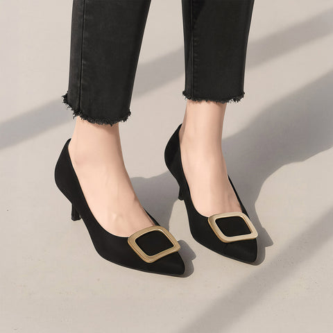 2025AW:ポインテッドトゥ バックル パンプス(m55224)ブラックS/mamian(マミアン)