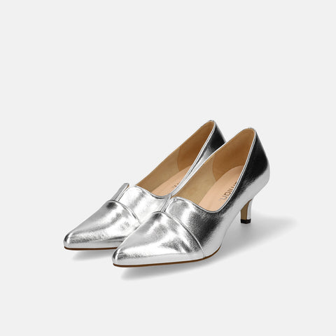 10%OFF:2025SSBI:ポインテッドトゥ 切替 パンプス(5154)シルバー/mamian(マミアン)
