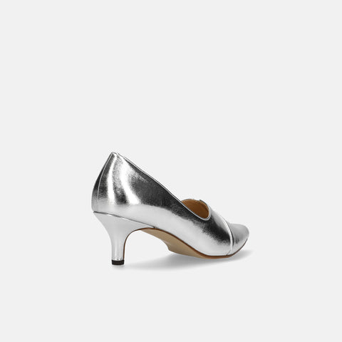 10%OFF:2025SSBI:ポインテッドトゥ 切替 パンプス(5154)シルバー/mamian(マミアン)