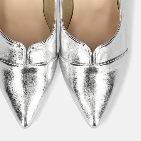 10%OFF:2025SSBI:ポインテッドトゥ 切替 パンプス(5154)シルバー/mamian(マミアン)