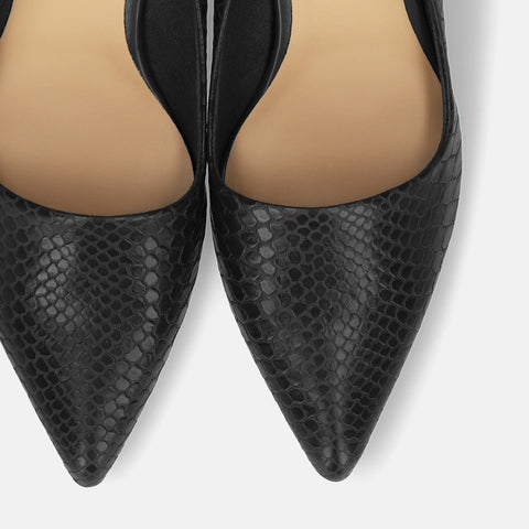 2025AW:サイドコンシャス デザイン パンプス(m45007)ブラックリザード/mamian(マミアン)