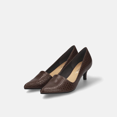 2025AW:サイドコンシャス デザイン パンプス(m45007)ダークブラウンリザード/mamian(マミアン)