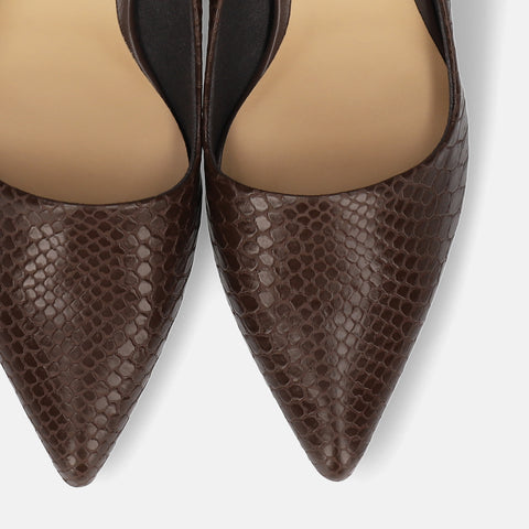 2025AW:サイドコンシャス デザイン パンプス(m45007)ダークブラウンリザード/mamian(マミアン)