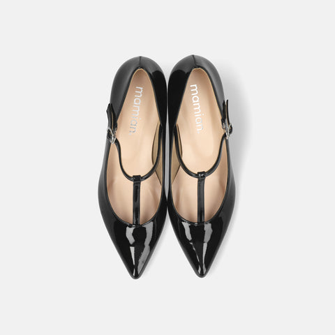 2025AW:Tストラップ パンプス 5cmヒール(m55201)ブラックE/mamian(マミアン)