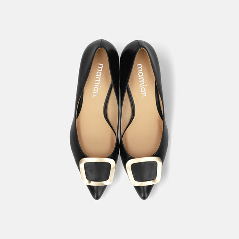 2025AW:ポインテッドトゥ バックル パンプス(m55224)ブラック/mamian(マミアン)