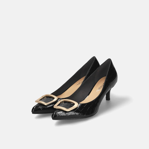 2025AW:ポインテッドトゥ バックル パンプス(m55224)ブラックCR/mamian(マミアン)