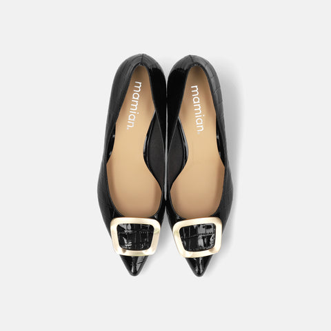 2025AW:ポインテッドトゥ バックル パンプス(m55224)ブラックCR/mamian(マミアン)