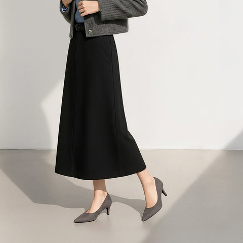 予約:2025AW:ポインテッドトゥ スエードパンプス(S7610)チャコールS/mamian(マミアン)