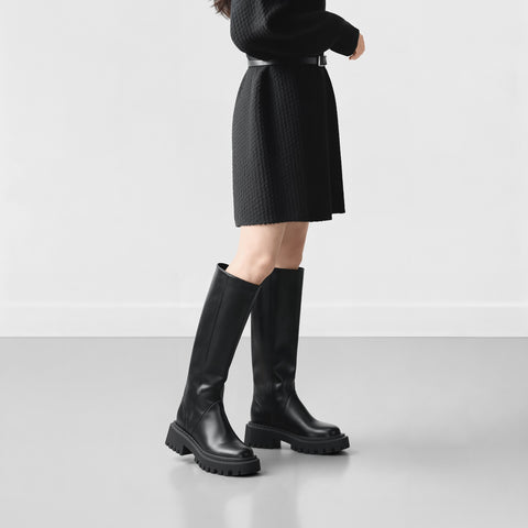 予約：2025AW：ラウンドトゥ ロングブーツ（m100013）ブラック