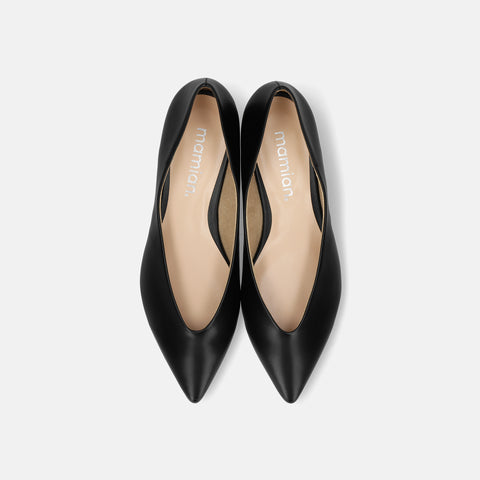 予約：メタルアクセント Vカットフラットシューズ（m17067）ブラック